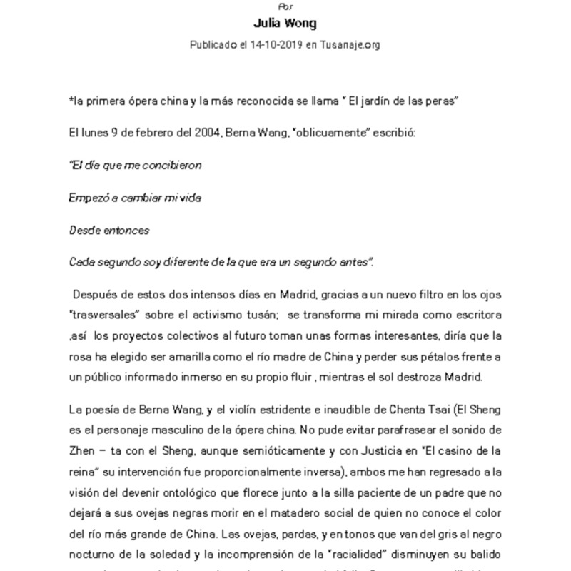 El jardín de las peras ibéricas. Ópera chiñola-tusán-lus-sina- en dos actos<br /><br />
