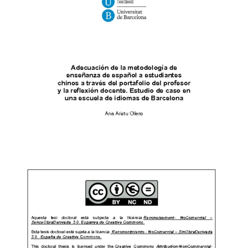 Adecuación de la metodología de enseñanza de español a estudiantes chinos a través del portafolio del profesor y la reflexión docente. Estudio de caso en una escuela de idiomas de Barcelona