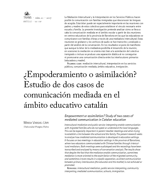 ¿Empoderamiento o asimilación? Estudio de dos casos de comunicación mediada en el ámbito educativo catalán