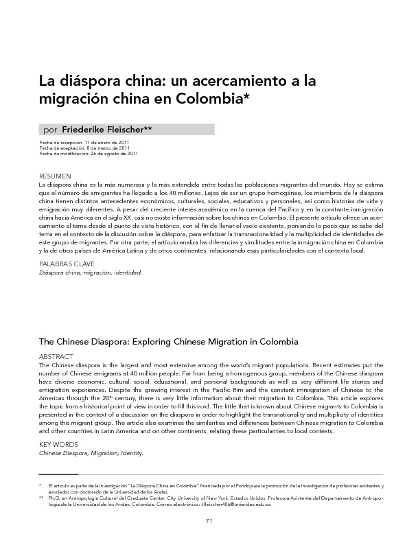 La diáspora china: un acercamiento a la migración china en Colombia