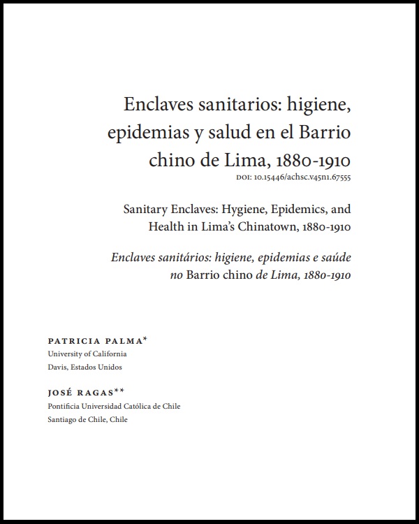 Enclaves sanitarios: higiene, epidemias y salud en el Barrio chino de Lima, 1880-1910