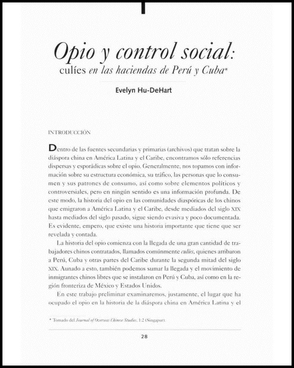 Opio y control social. Culíes en las haciendas de Perú y Cuba